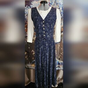 Peri Petities, Vintage (80s), Blue & Cream, Dress, Size: 8